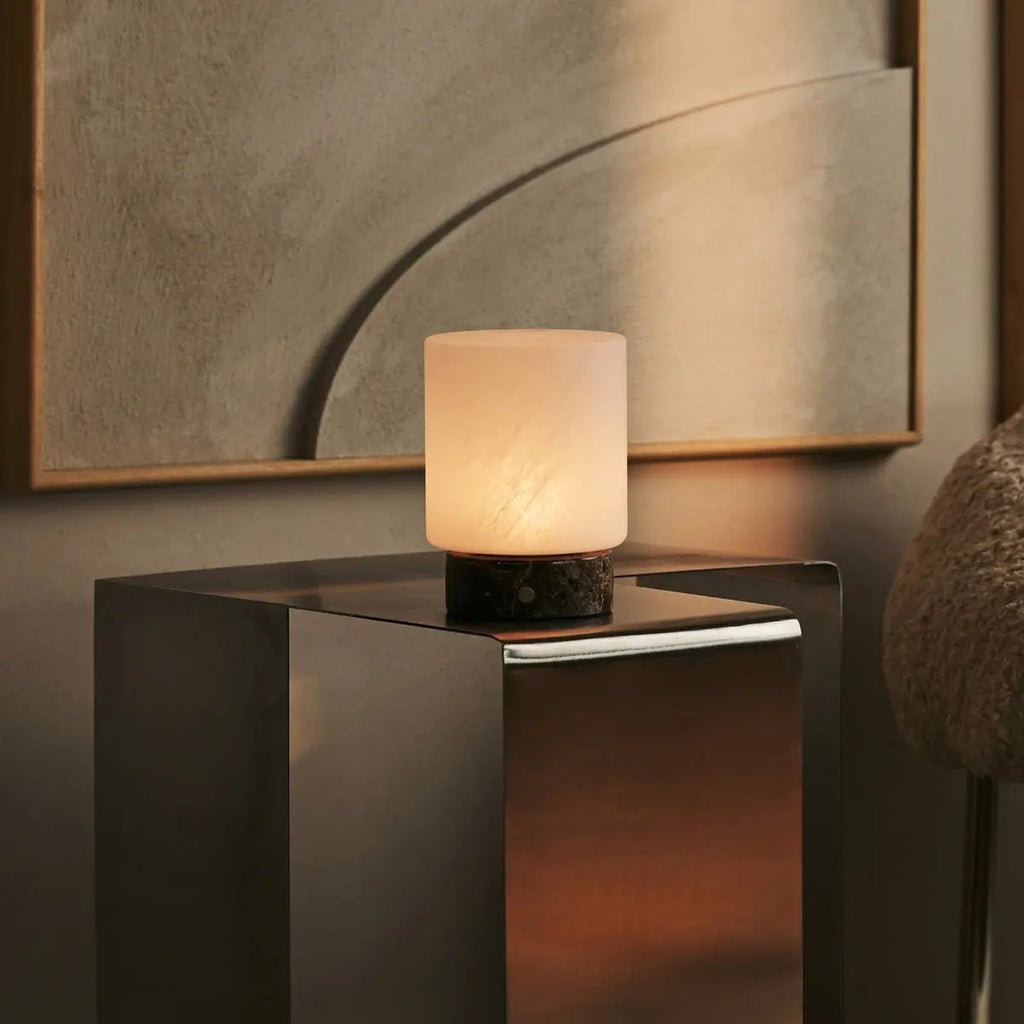 Cuyp dark Emperador marble rechargeable table lamp modular glass shade