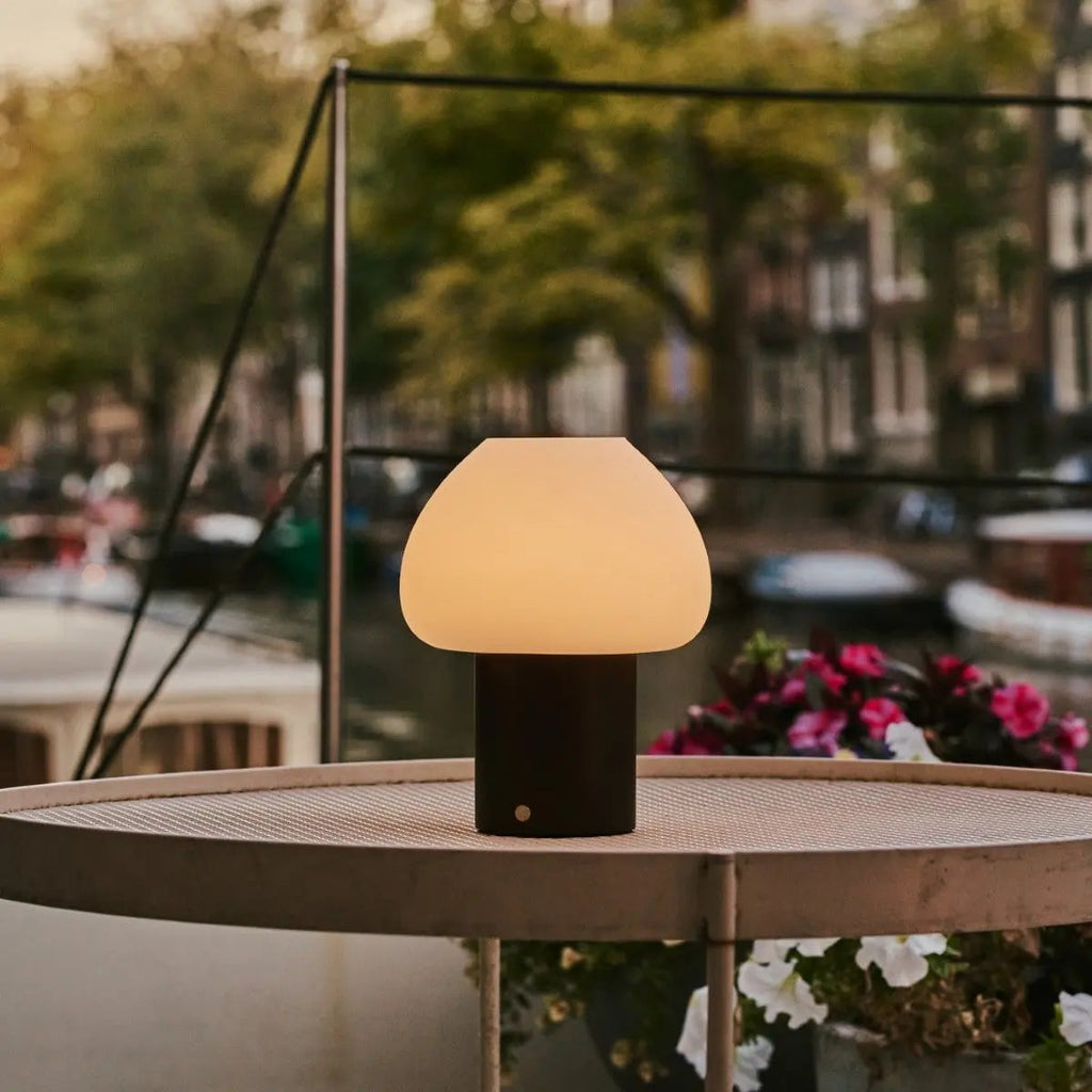 Fynn Dark Brown Wood & Glass Cordless Table Lamp