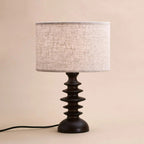 Bodhi Dark Brown Wooden Table Lamp with Beige Linen Shade