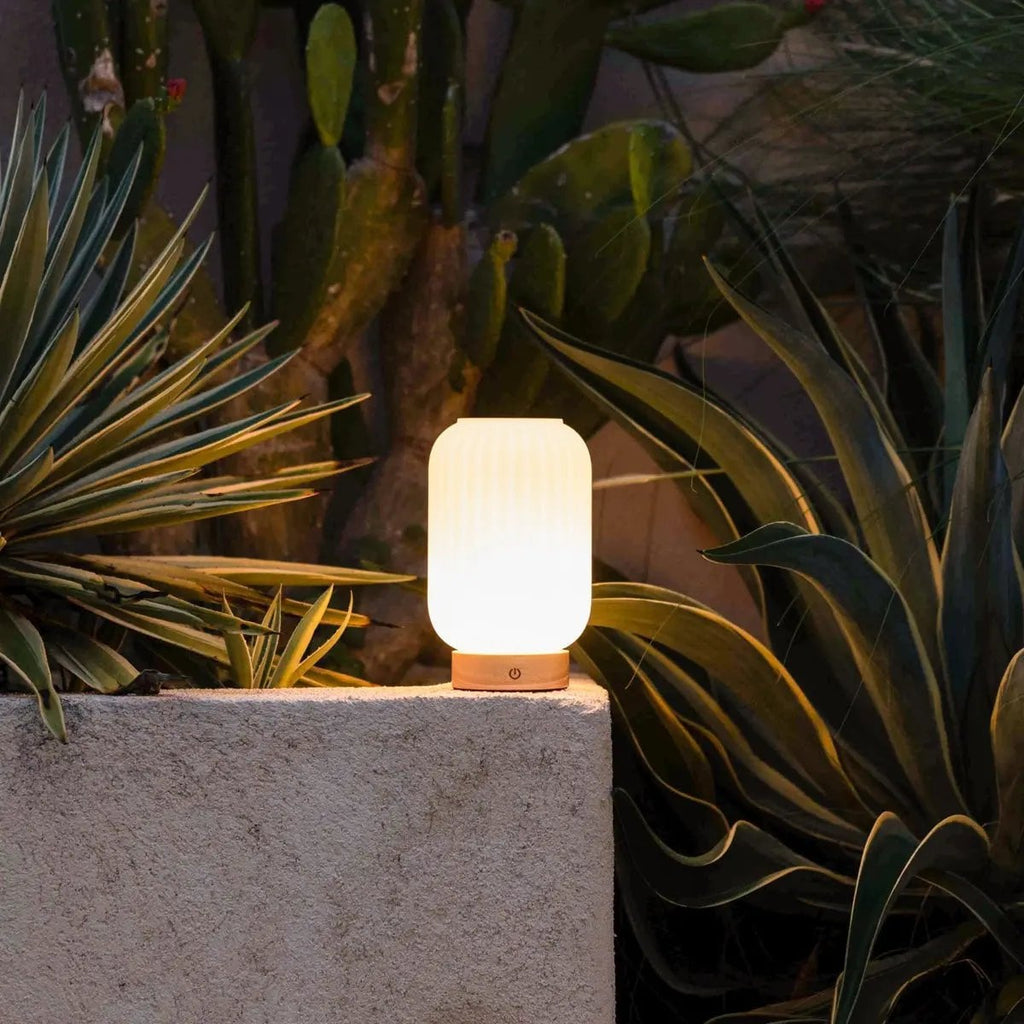 Lilly Light Brown Wood & Glass Cordless Table Lamp