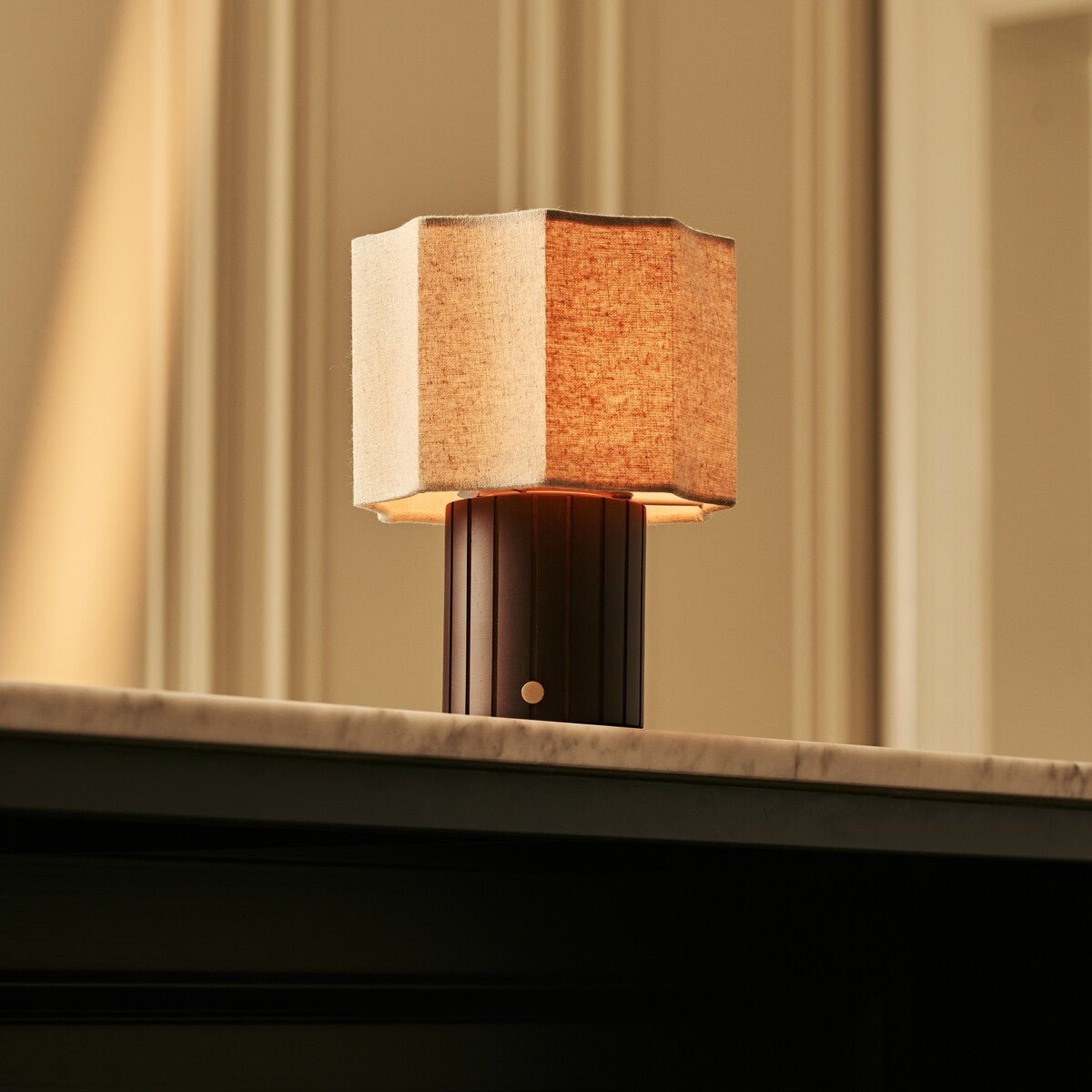 Channa Dark Brown Wood & Linen Cordless Table Lamp