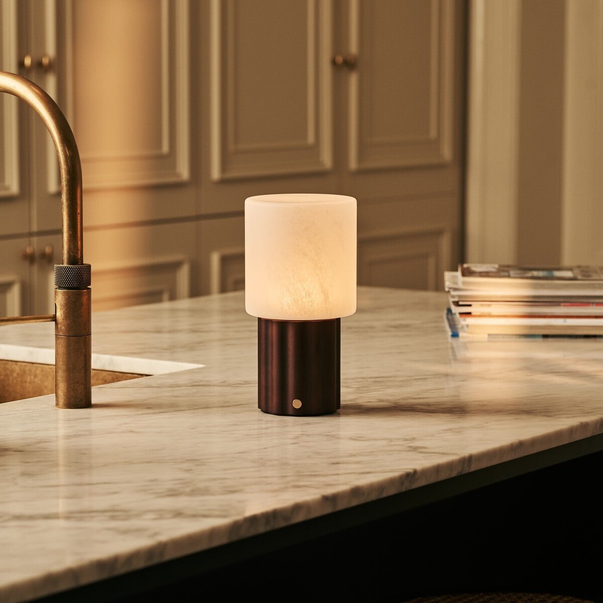 Frank Dark Brown Wood & Glass Cordless Table Lamp