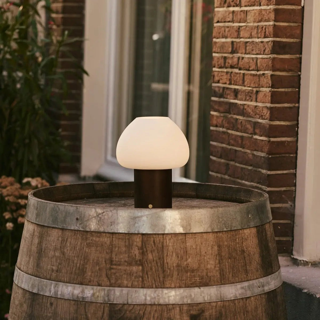 Fynn Dark Brown Wood & Glass Cordless Table Lamp