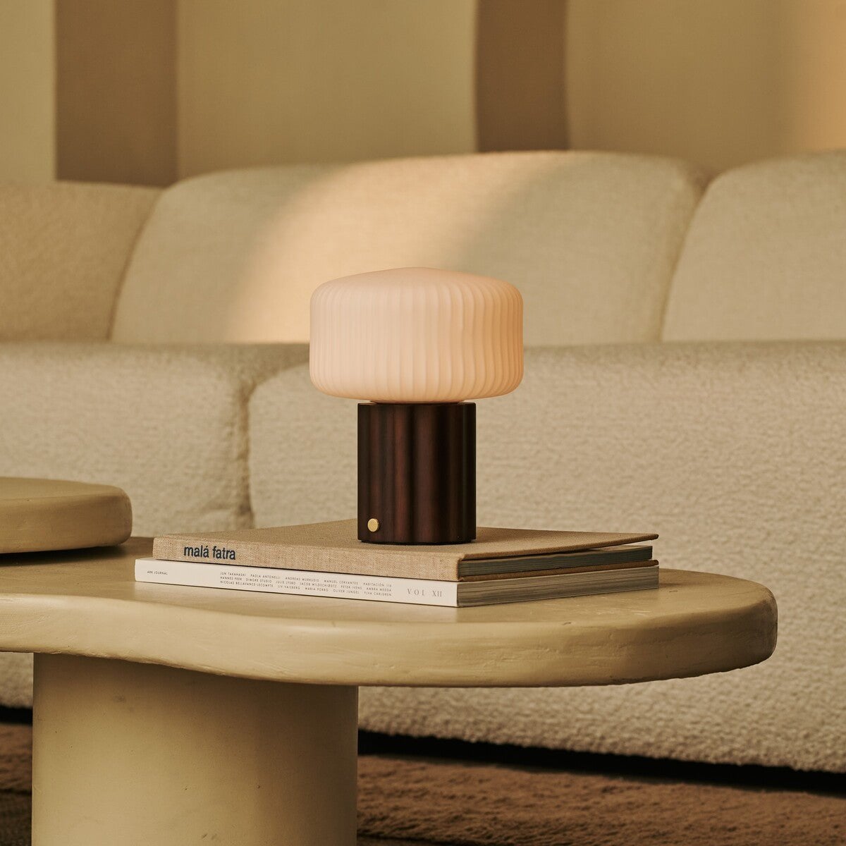 Robin Dark Brown Wood & Glass Cordless Table Lamp