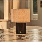 Channa Dark Brown Wood & Linen Cordless Table Lamp