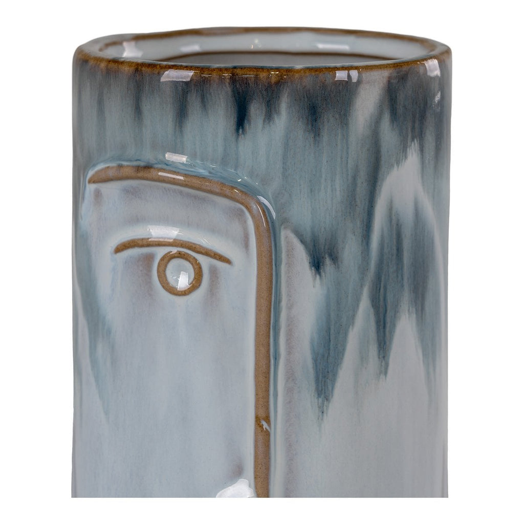 Faces two-tone blue vase full product view on white background