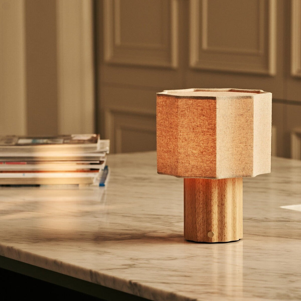 Eloïsa Light Brown Wood & Linen Cordless Table Lamp