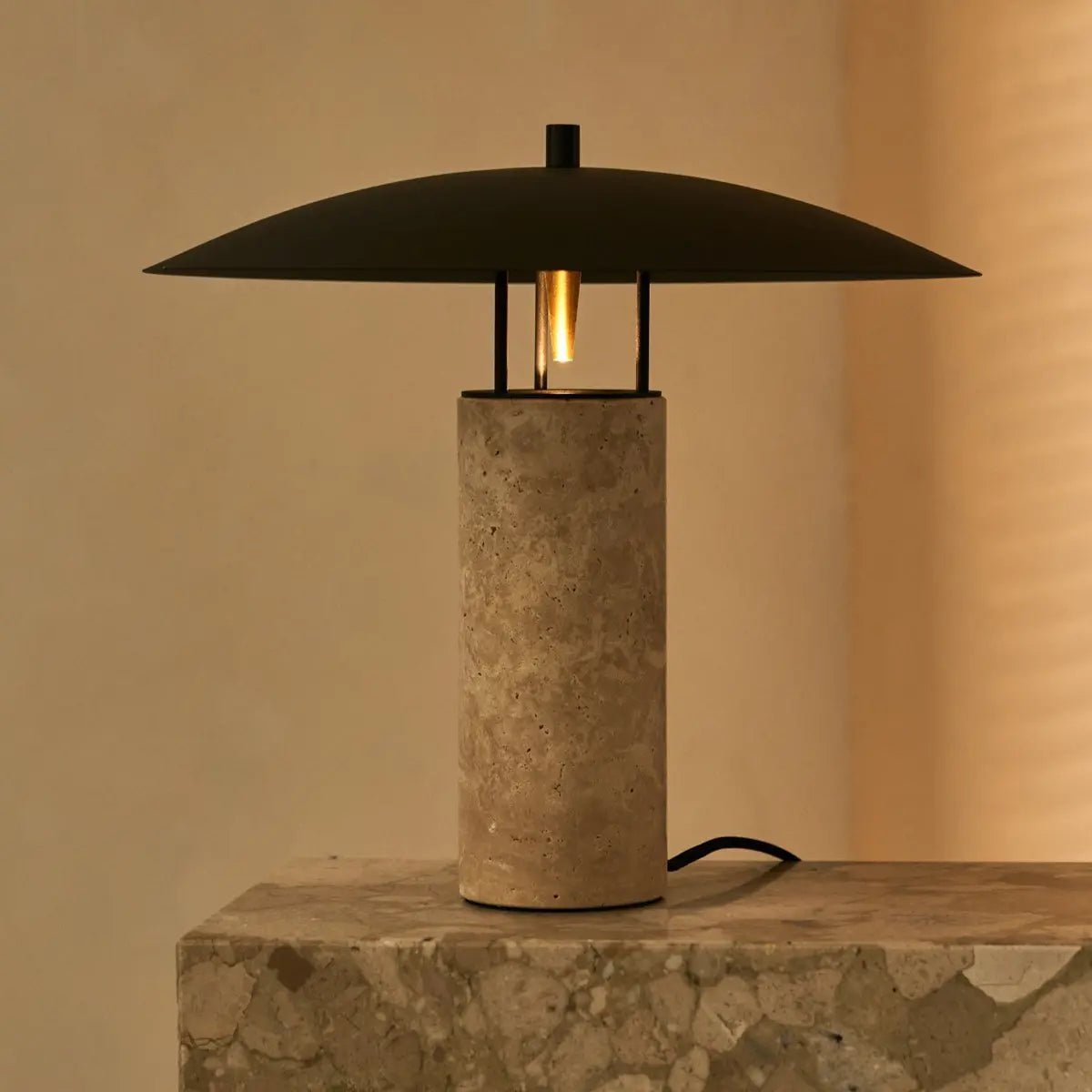 Mavro travertine metal corded table lamp downward light