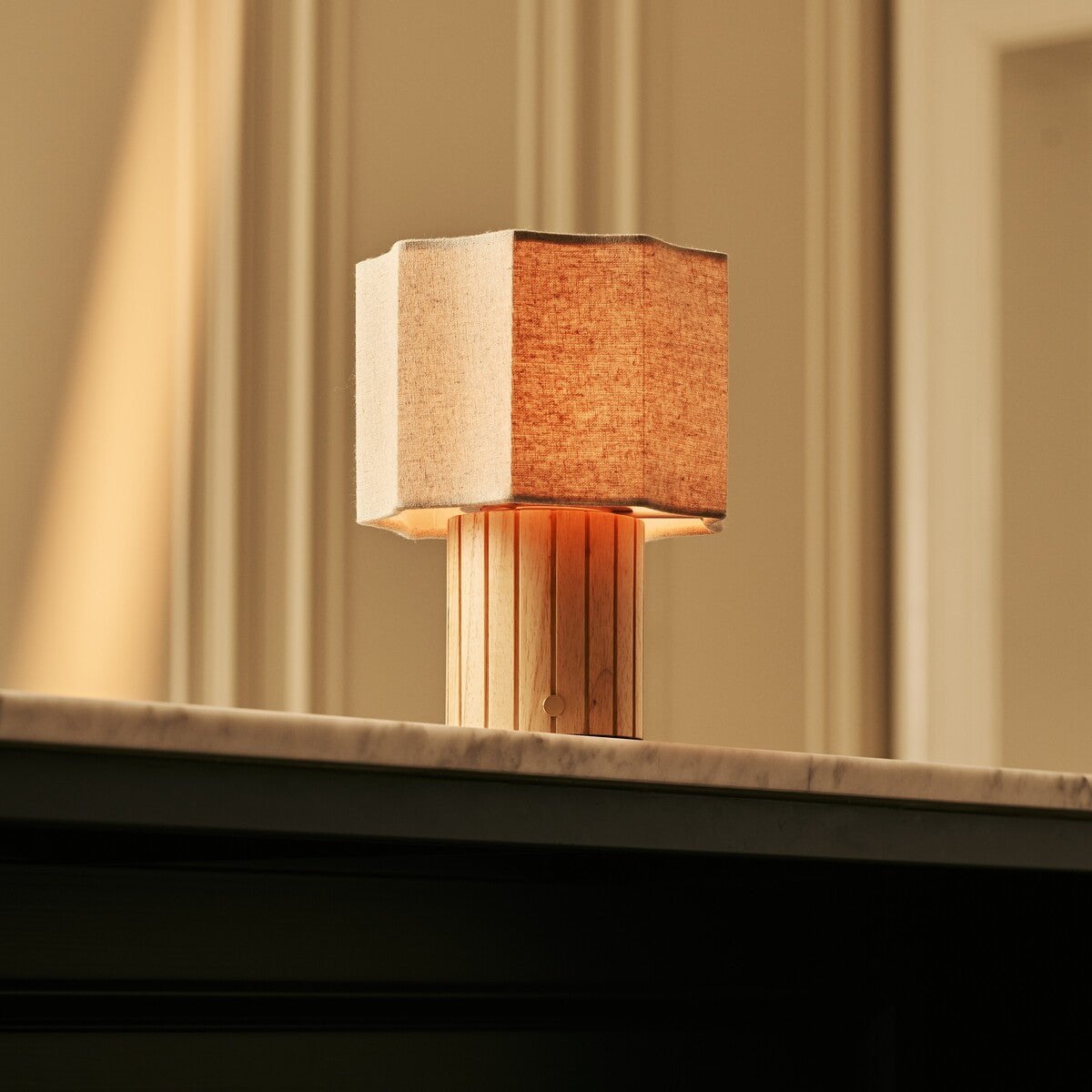 Channa Light Brown Wood & Linen Cordless Table Lamp