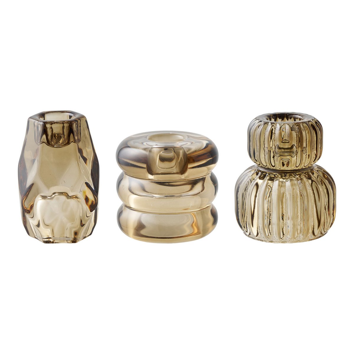 Candle holder, glass, smoked brown, set of 3