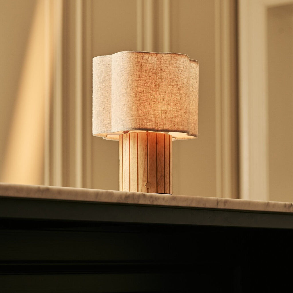 Bianca Light Brown Wood & Linen Cordless Table Lamp