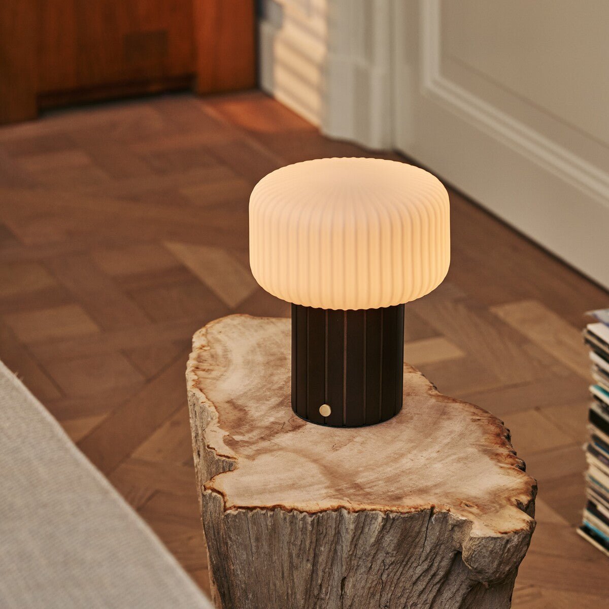 Margaux Dark Brown Wood & Glass Cordless Table Lamp