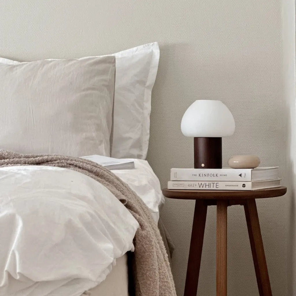 Fynn Dark Brown Wood & Glass Cordless Table Lamp