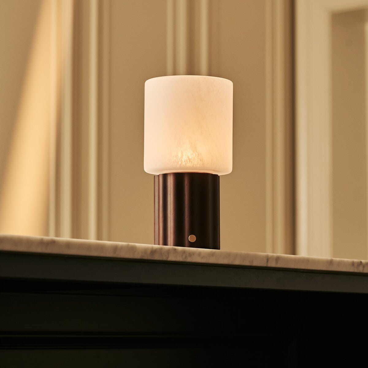 Frank Dark Brown Wood & Glass Cordless Table Lamp