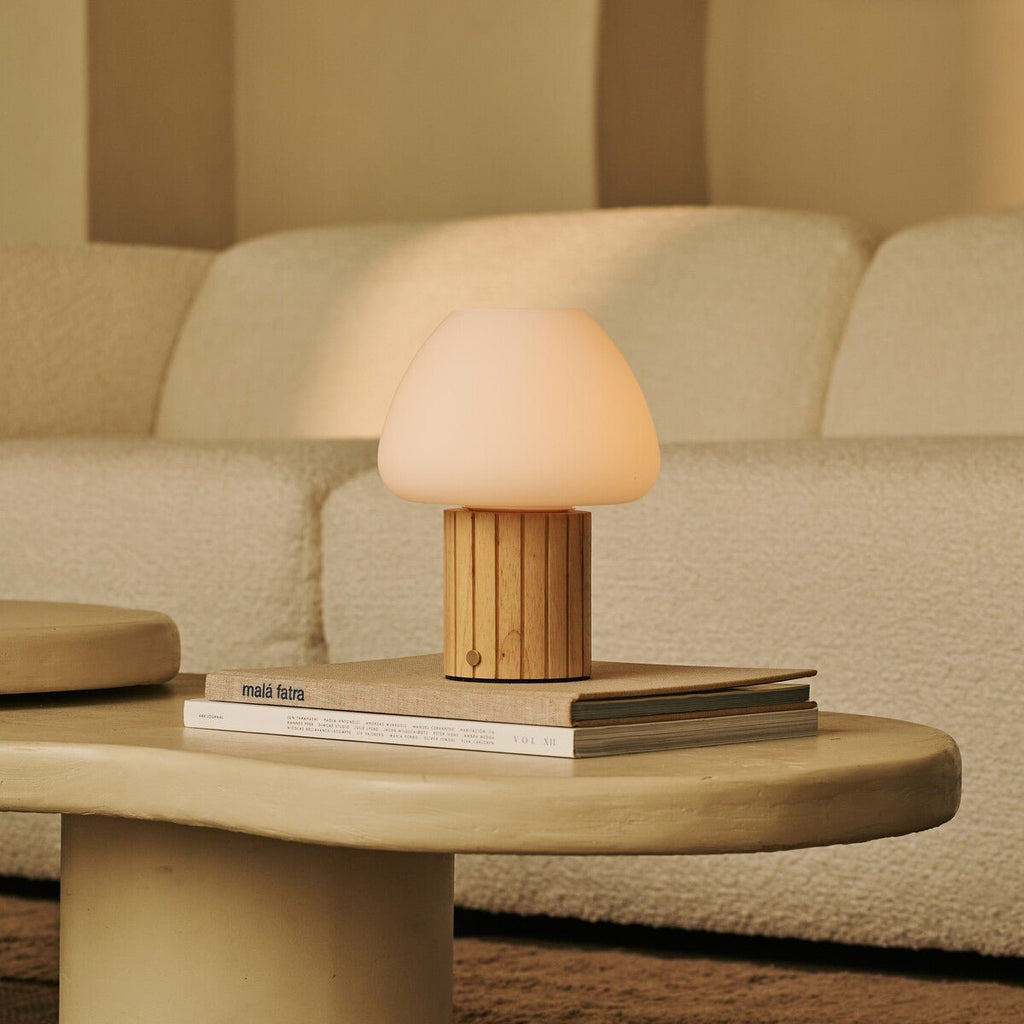 Romée Light Brown Wood & Glass Cordless Table Lamp