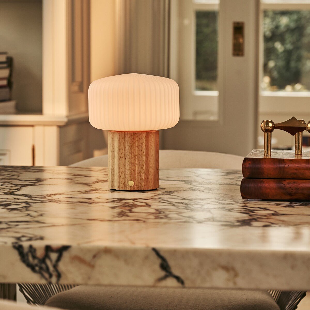Robin Light Brown Wood & Glass Cordless Table Lamp