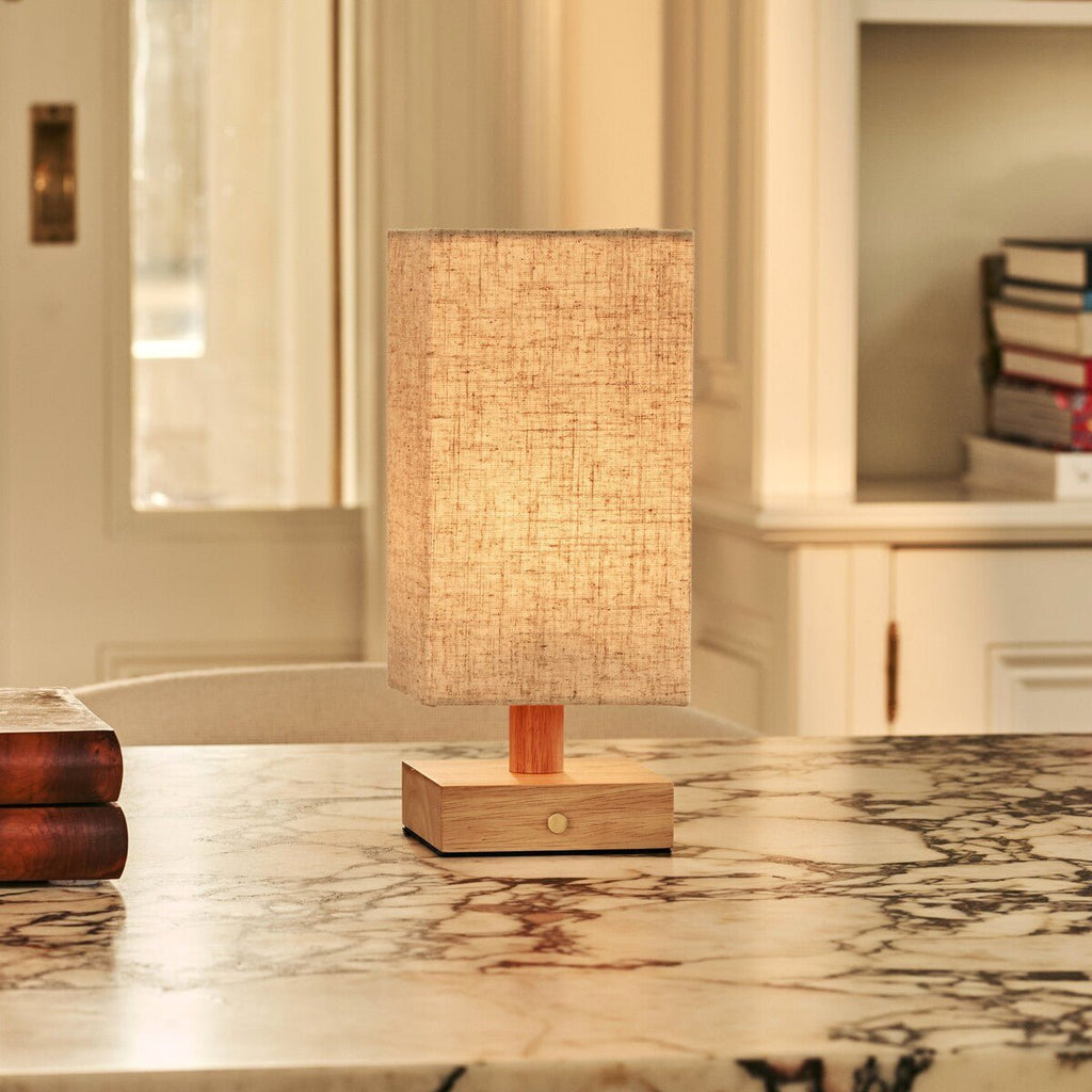 Bob Light Brown Wood & Linen Cordless Table Lamp