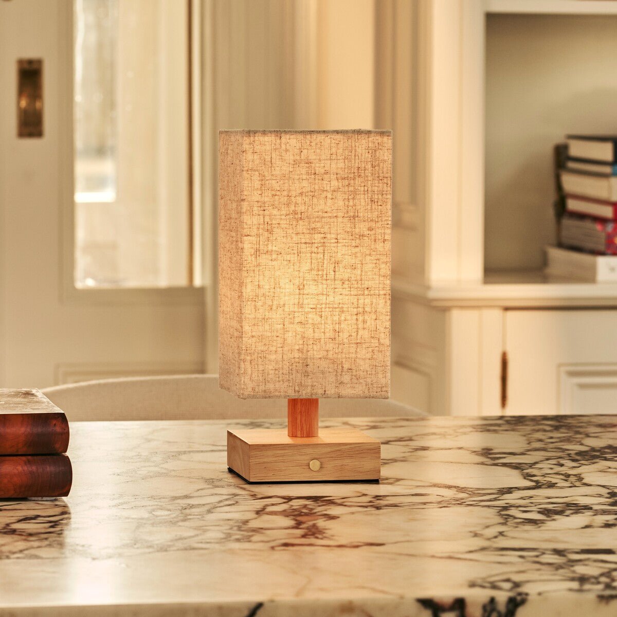 Bob Light Brown Wood & Linen Cordless Table Lamp