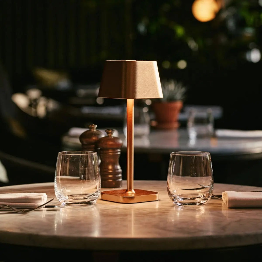 Ava rechargeable table lamp warm ambient glow close-up