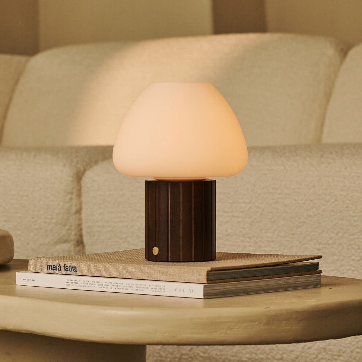 Romée Dark Brown Wood & Glass Cordless Table Lamp