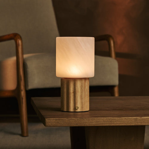Frank Light Brown Wood & Glass Cordless Table Lamp