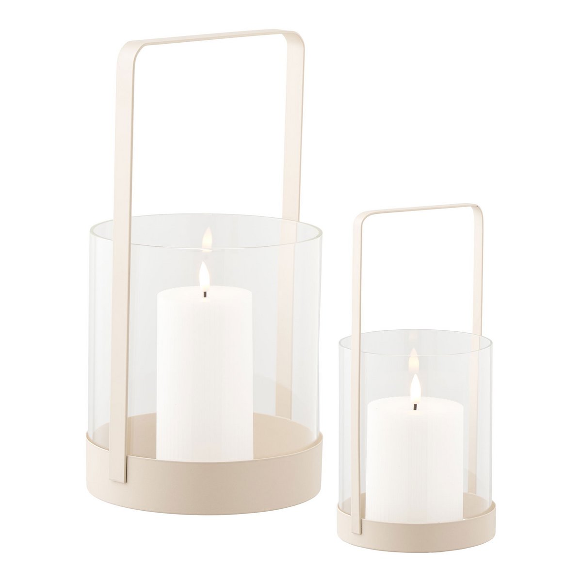 Beige Glass & Metal Hurricane Candle Holders – Set of 2