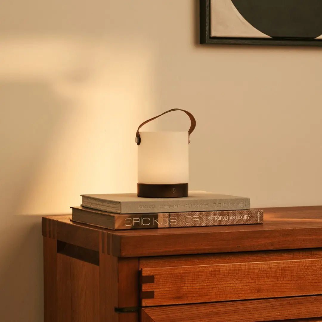 Avery wood leather lamp in bedroom ambient