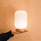 Lilly Light Brown Wood & Glass Cordless Table Lamp