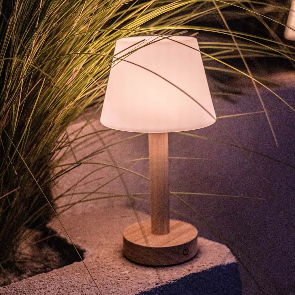 Zoe wood cordless rechargeable table lamp natural rubberwood