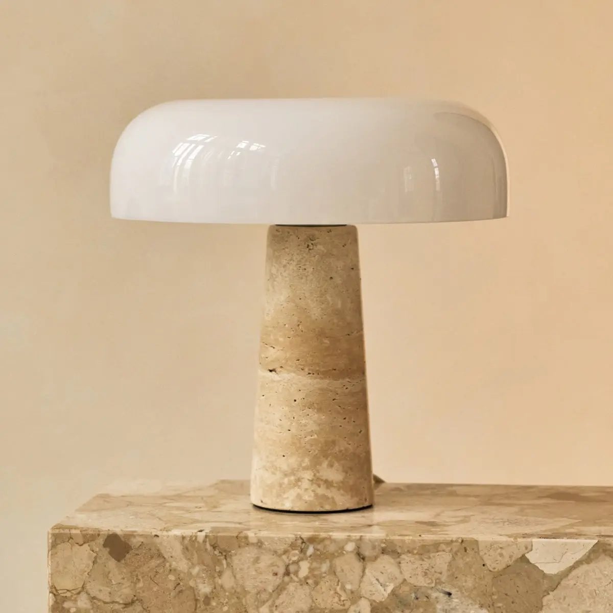 Aurion travertine glass corded table lamp natural stone