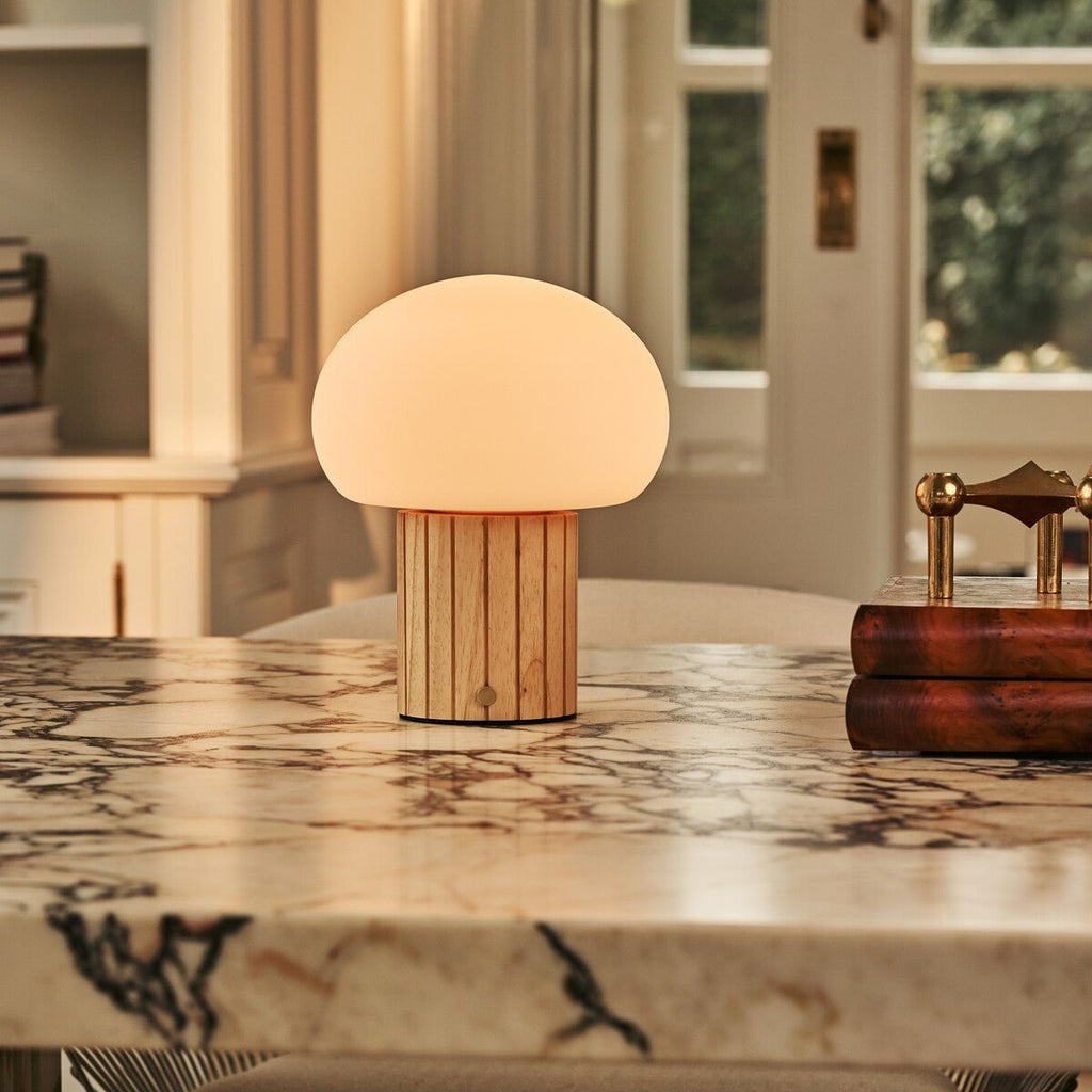 Pieter Light Brown Wood & Glass Cordless Table Lamp