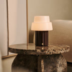 Laurent Dark Brown Wood & Glass Cordless Table Lamp