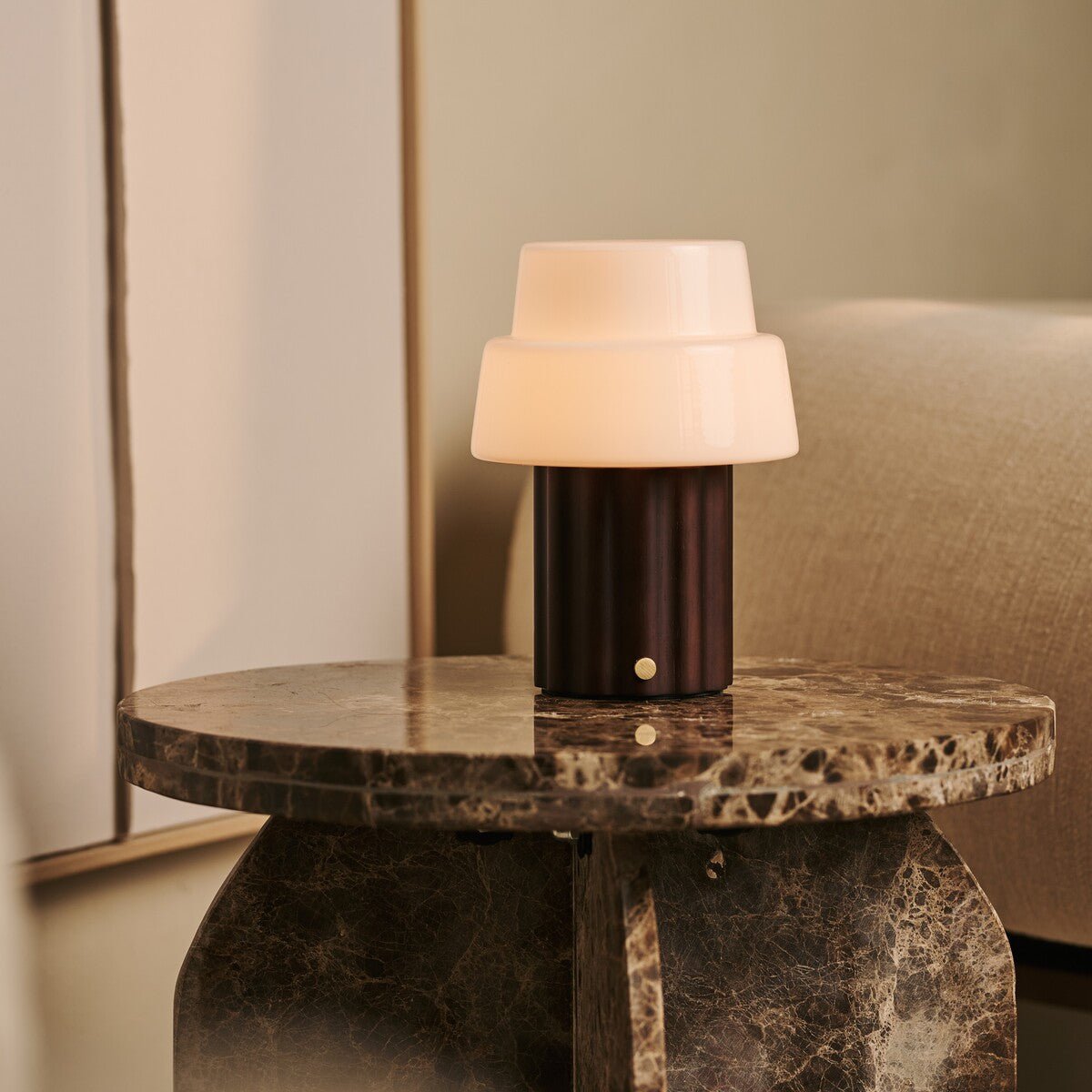 Laurent Dark Brown Wood & Glass Cordless Table Lamp