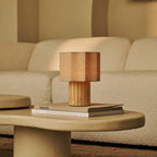 Channa Light Brown Wood & Linen Cordless Table Lamp