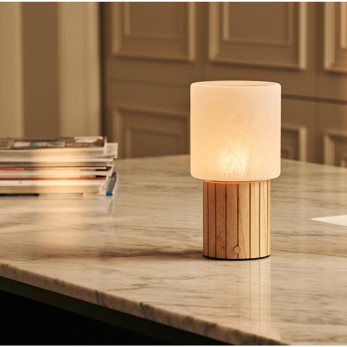 Ingmar Light Brown Wood & Glass Cordless Table Lamp