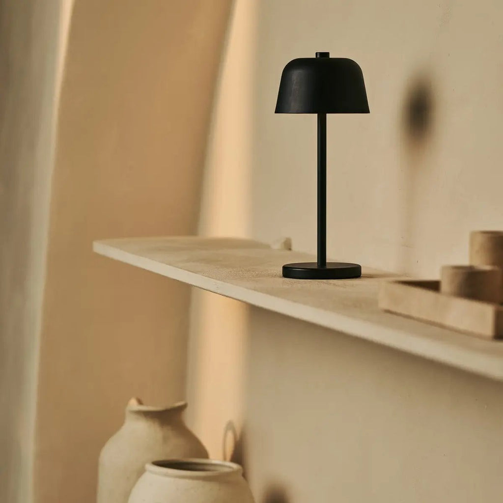 Anton cordless lamp detail of matte black metal finish