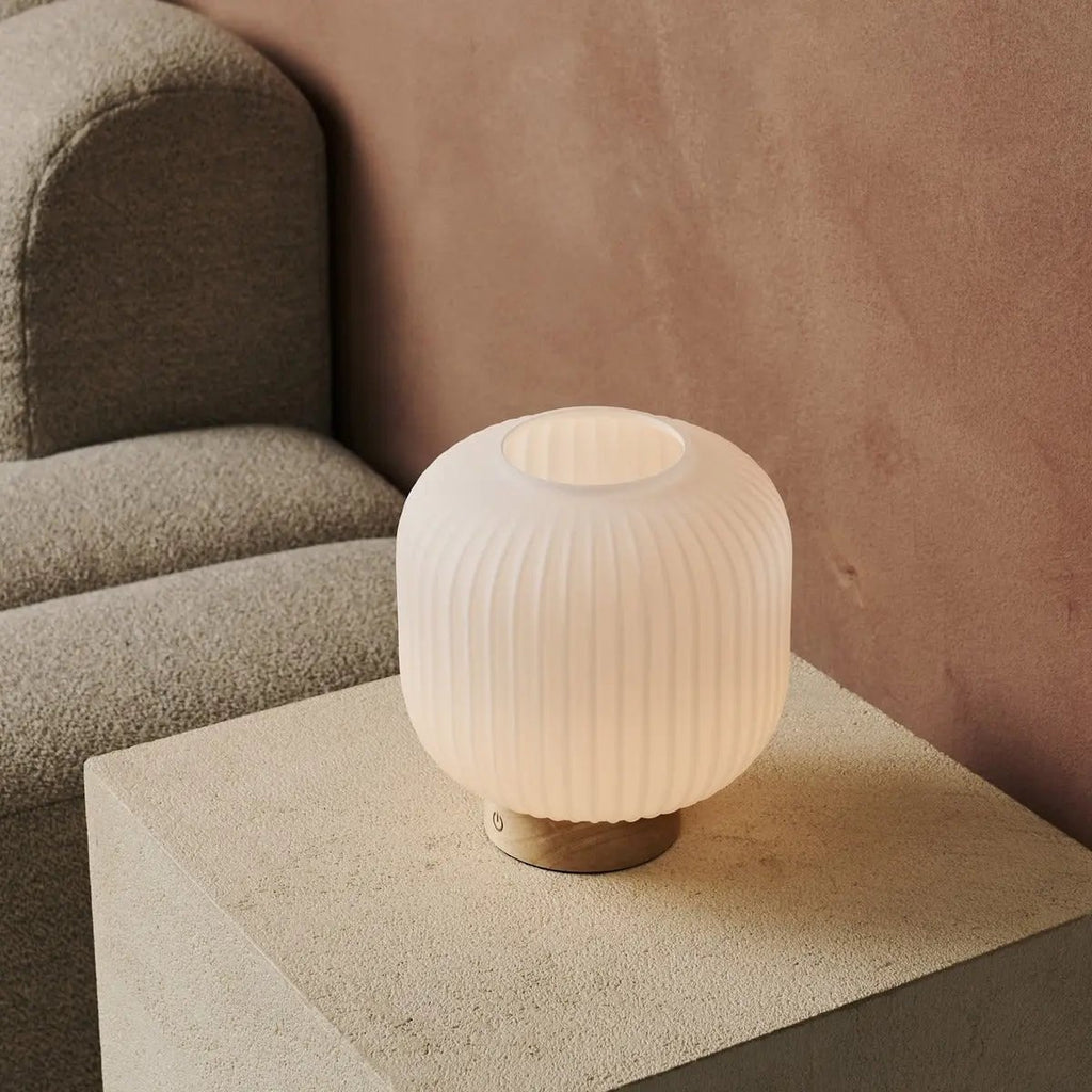 Lyla Light Brown Wood & Glass Cordless Table Lamp