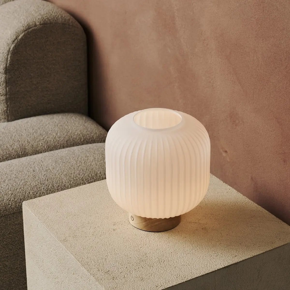 Lyla Light Brown Wood & Glass Cordless Table Lamp