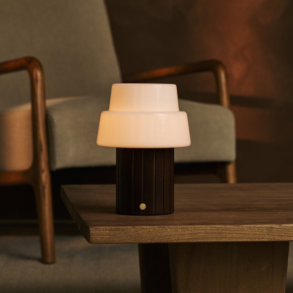 Lio Dark Brown Wood & Glass Cordless Table Lamp