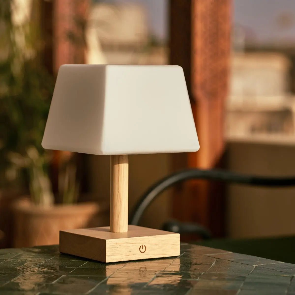 Tommy wood glass rechargeable cordless table lamp