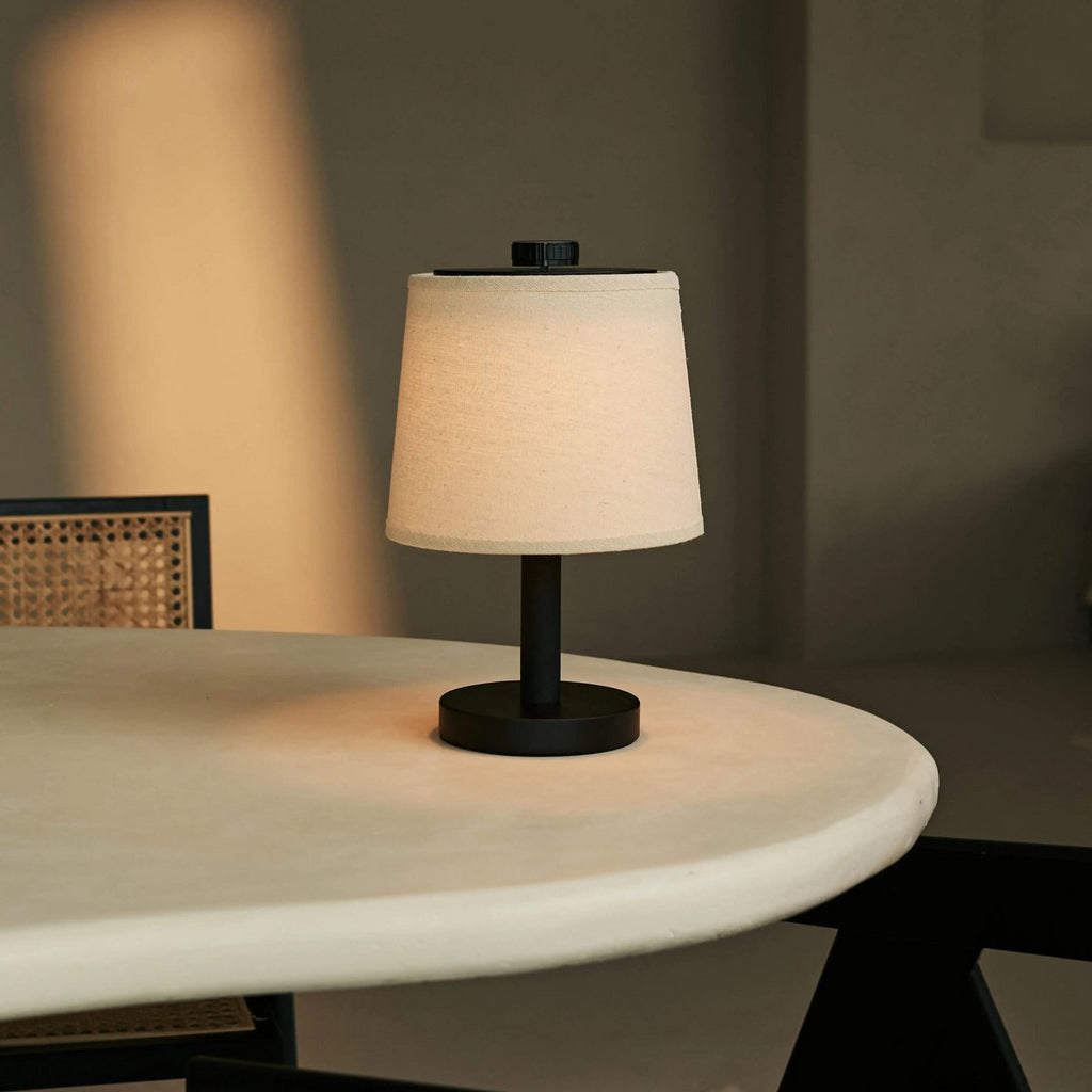 Rover black linen lamp on outdoor terrace ambient setting