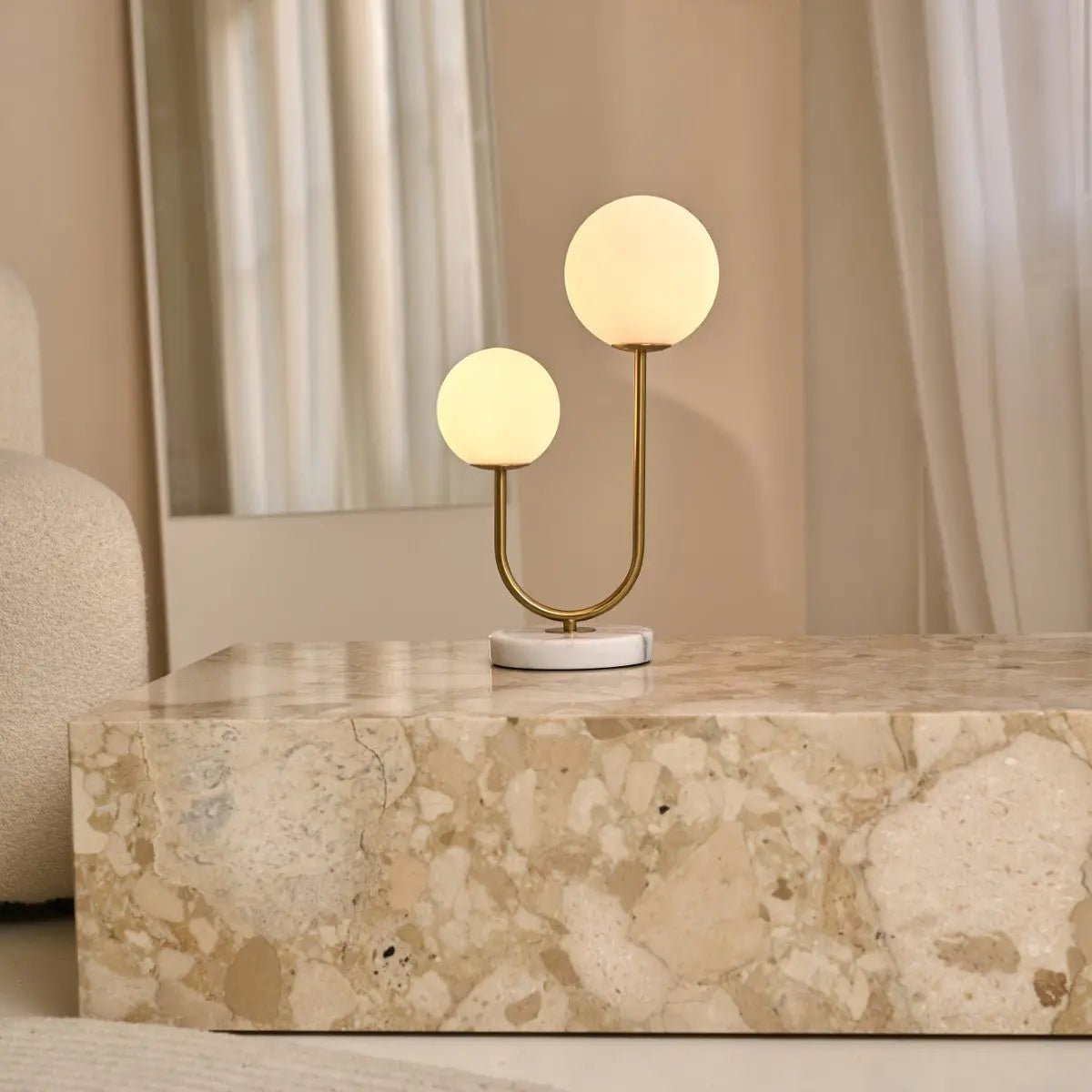 Aurion marble lamp warm ambient glow in living room