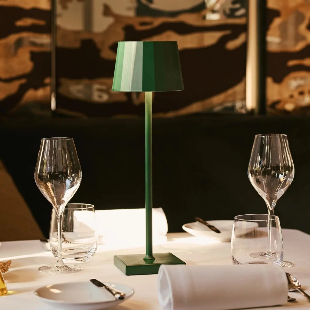 Vael pine green metal rechargeable cordless table lamp