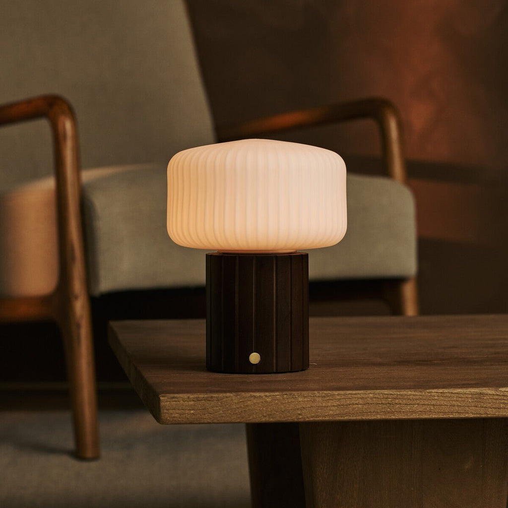 Margaux Dark Brown Wood & Glass Cordless Table Lamp