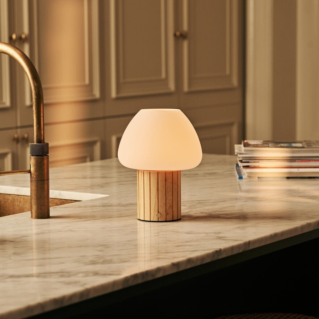 Romée Light Brown Wood & Glass Cordless Table Lamp