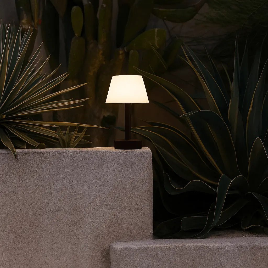 Zoe dark wood lamp on bedside table ambient setting