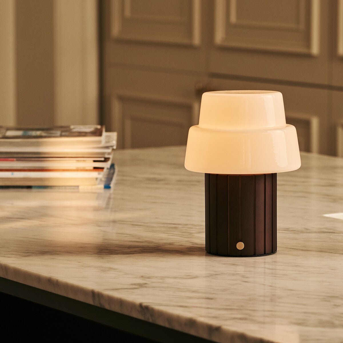 Lio Dark Brown Wood & Glass Cordless Table Lamp