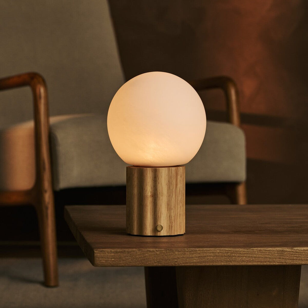 Wim Light Brown Wood & Glass Cordless Table Lamp