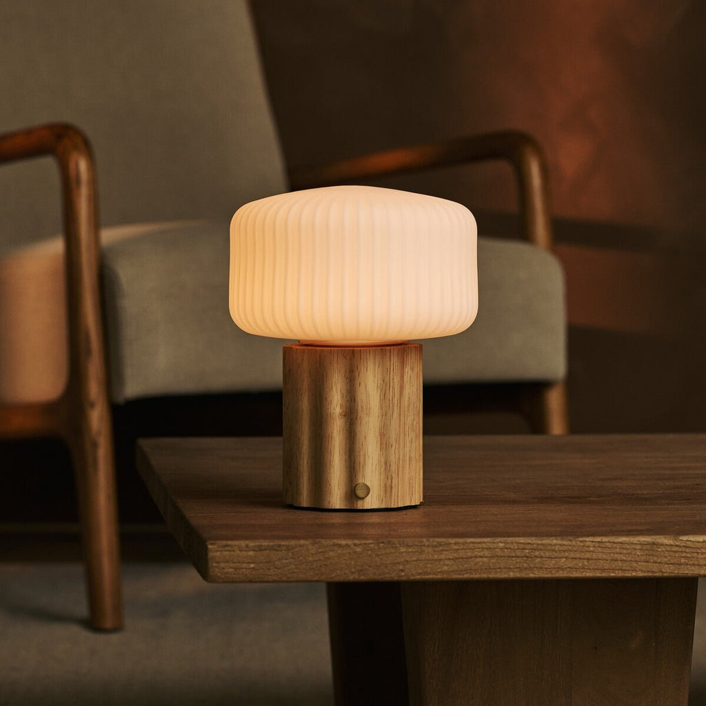 Robin Light Brown Wood & Glass Cordless Table Lamp