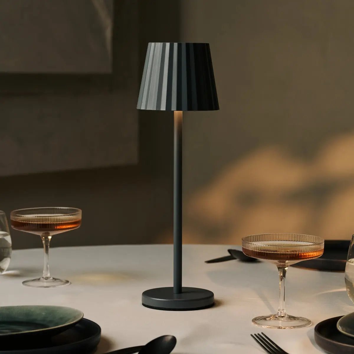 Keva stone grey metal rechargeable cordless table lamp